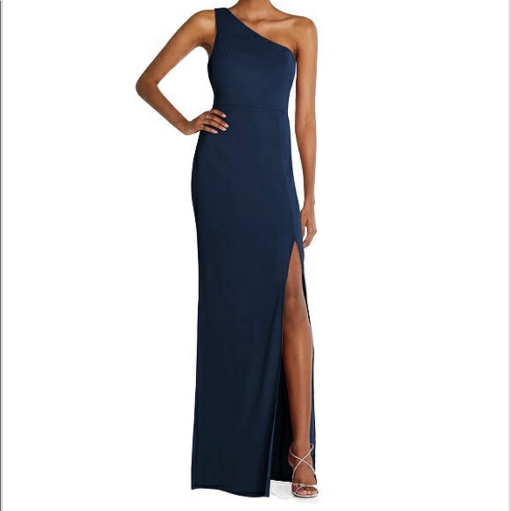 Dessy (Thread) Navy One Shoulder Bridesmaid Dress